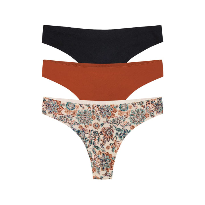 Simply Smooth No Show Thong 3 Pack Mesa/Terra/Black